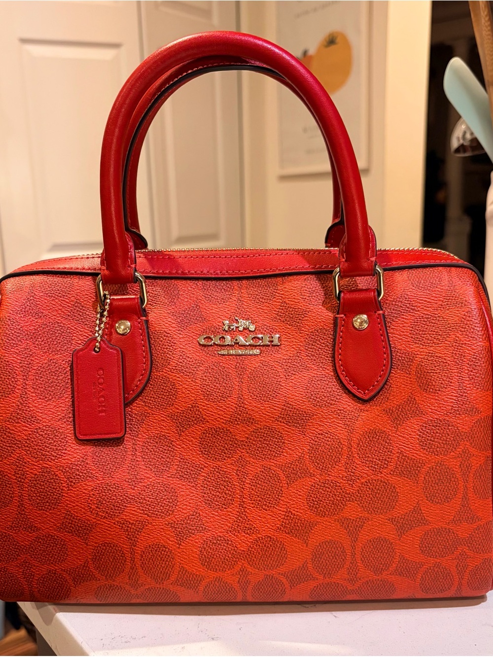 Coach Rowan Crimson Signature Monogram Satchel Handbag (medium) NWT